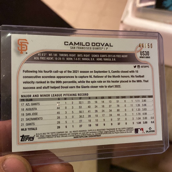 2022 Topps update Father’s Day parallel Camilo Duval 44 out of 50 - Picture 2 of 2